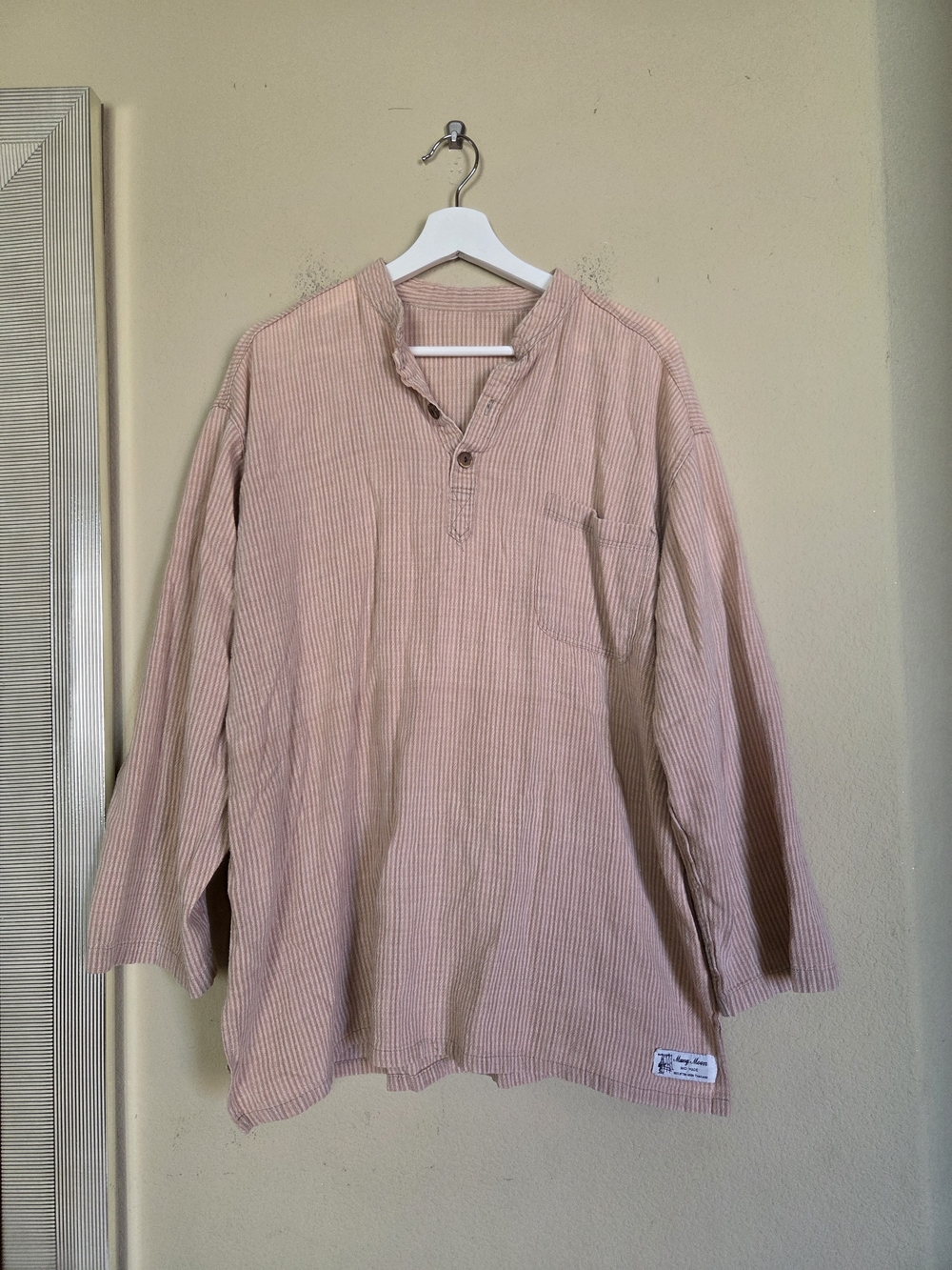 Muang Moon Handmade Striped Dusty Pink Henley Tunic Top